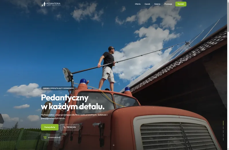 Strona internetowa dla serwisu sprzątającego Pedanteria z Sosnowca